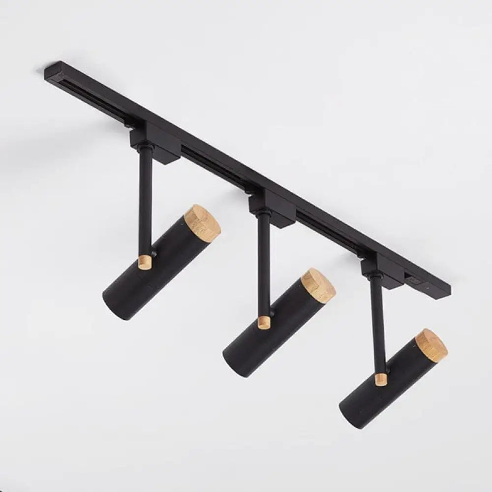 Nordic Tubular Metallic Spotlight With Wood Cap 3 / Black Ceiling Lamp