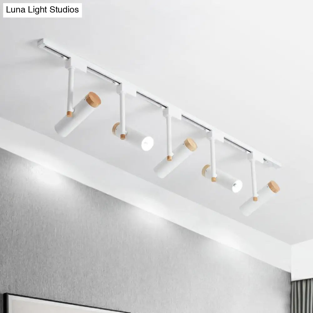 Nordic Tubular Spotlight With Wood Cap - Semi Flush Mount For Living Room Track Lighting