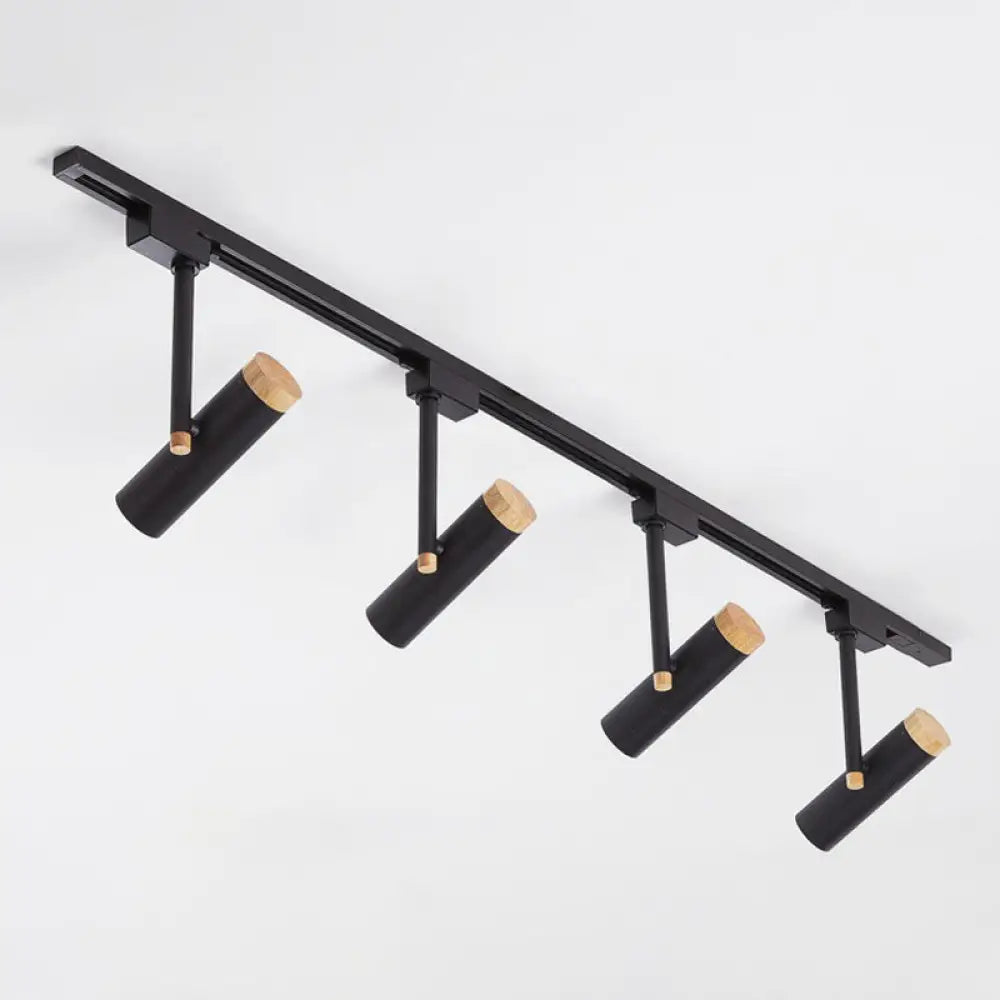 Nordic Tubular Spotlight With Wood Cap - Semi Flush Mount For Living Room Track Lighting 4 / Black