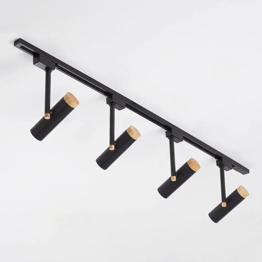 Nordic Tubular Spotlight With Wood Cap - Semi Flush Mount For Living Room Track Lighting 4 / Black