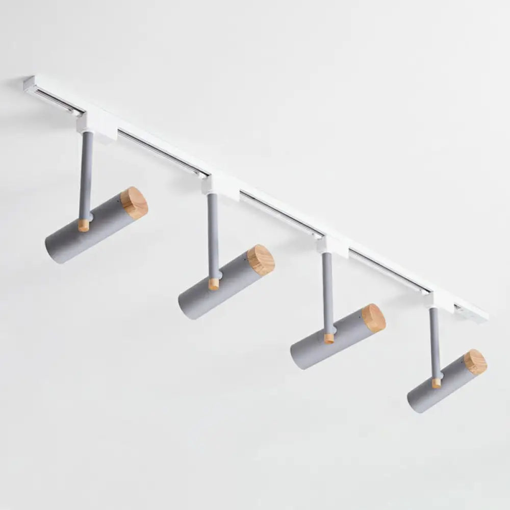 Nordic Tubular Spotlight With Wood Cap - Semi Flush Mount For Living Room Track Lighting 4 / Grey