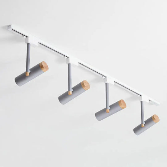 Nordic Tubular Spotlight With Wood Cap - Semi Flush Mount For Living Room Track Lighting 4 / Grey