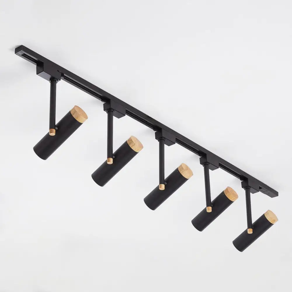 Nordic Tubular Spotlight With Wood Cap - Semi Flush Mount For Living Room Track Lighting 5 / Black