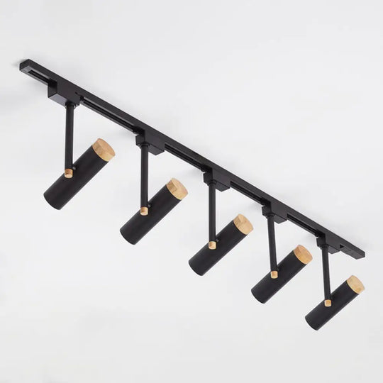 Nordic Tubular Spotlight With Wood Cap - Semi Flush Mount For Living Room Track Lighting 5 / Black