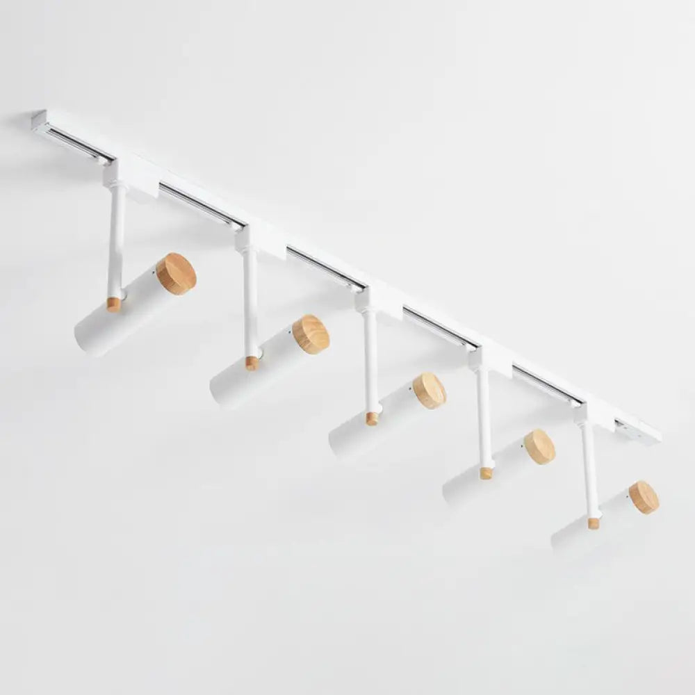 Nordic Tubular Spotlight With Wood Cap - Semi Flush Mount For Living Room Track Lighting 5 / White