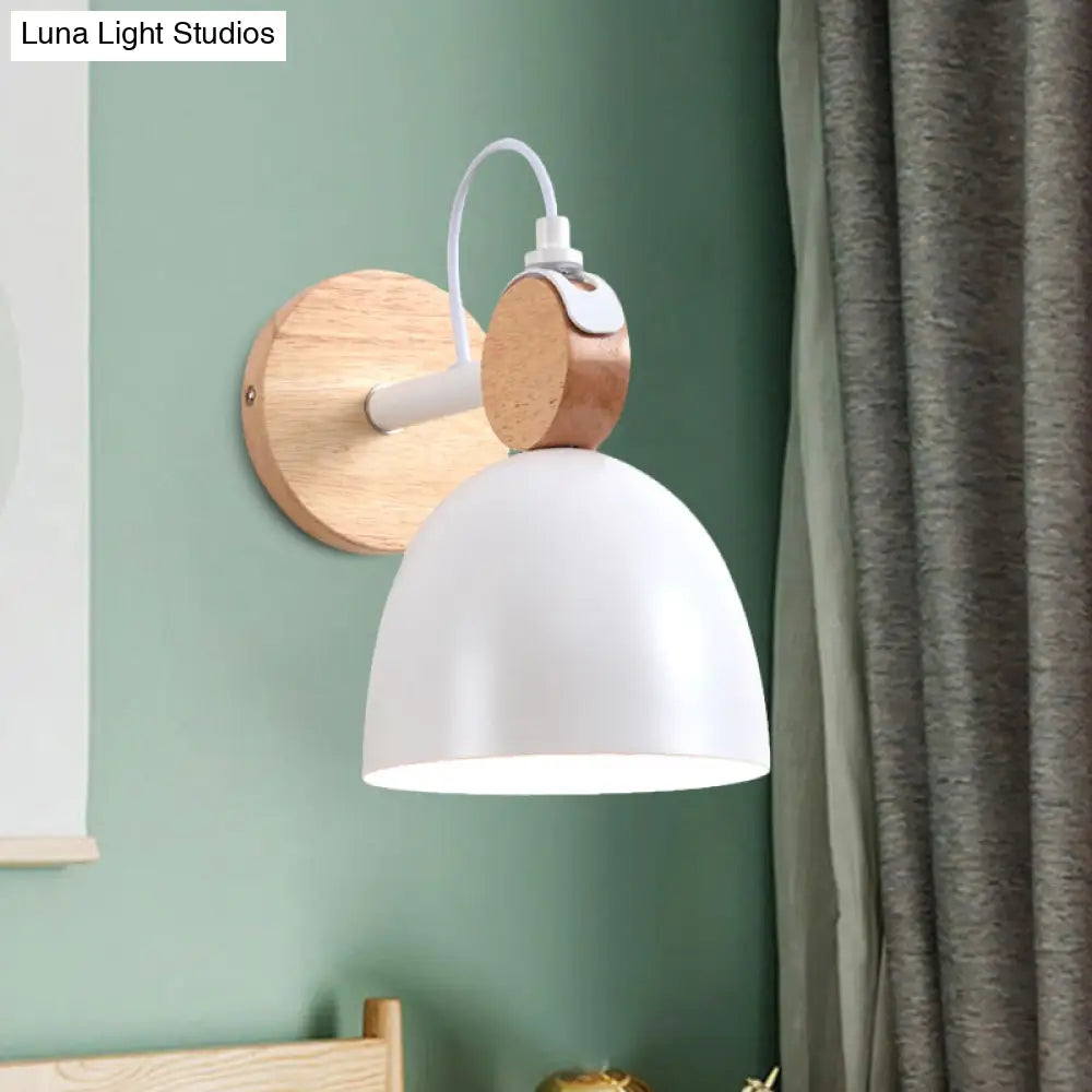 Nordic Wall Lamp With Angle-Adjustable Domed Shade And One Light For Bedroom White