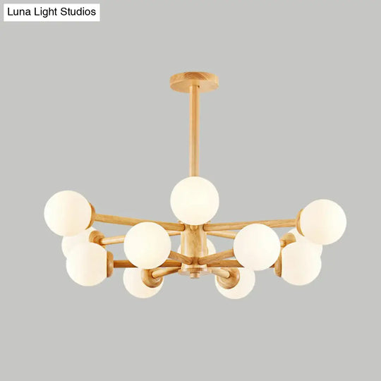 Nordic White Glass Ball Pendant Light For Living Room - Wood Sputnik Chandelier 12 /