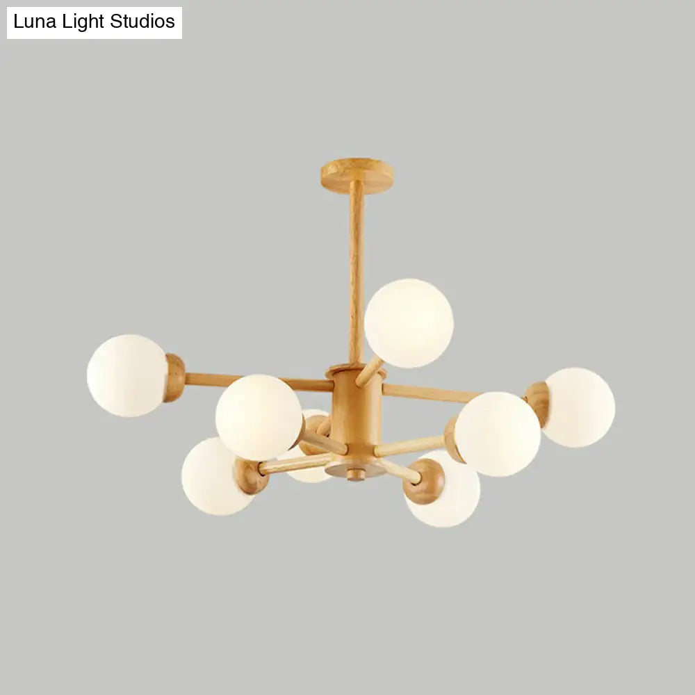 Nordic White Glass Ball Pendant Light For Living Room - Wood Sputnik Chandelier 8 /