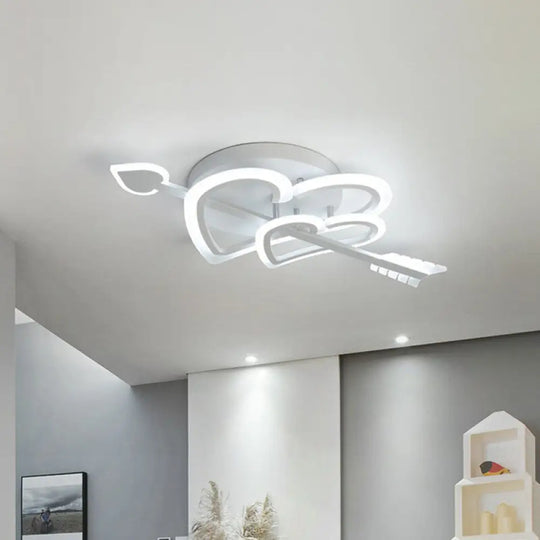 Nordic White Heart & Arrow Led Flush Mount For Bedroom Lighting / 12.5’