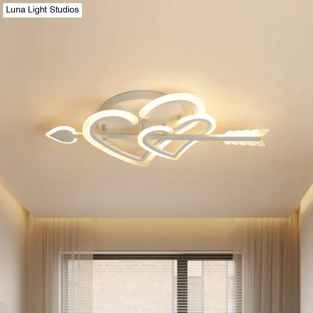 Nordic White Heart & Arrow Led Flush Mount For Bedroom Lighting / 12.5 Warm