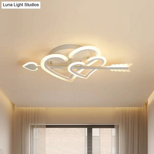 Nordic White Heart & Arrow Led Flush Mount For Bedroom Lighting / 12.5 Warm
