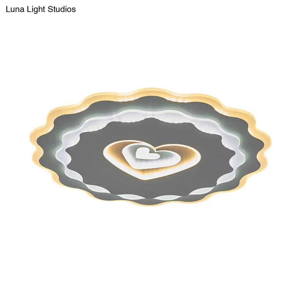 Nordic White Led Flush Mount Ceiling Light With Heart - Shaped Acrylic Shade