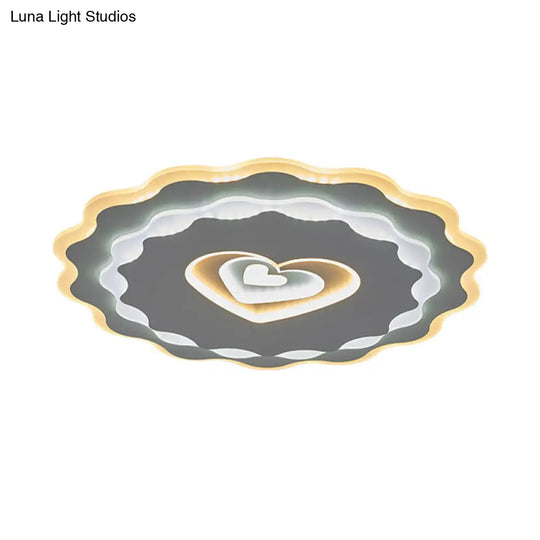 Nordic White Led Flush Mount Ceiling Light With Heart - Shaped Acrylic Shade