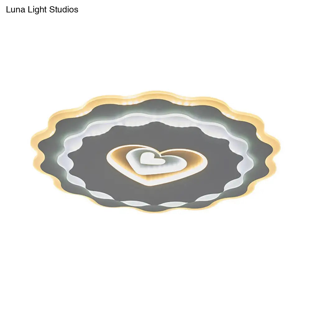 Nordic White Led Flush Mount Ceiling Light With Heart-Shaped Acrylic Shade