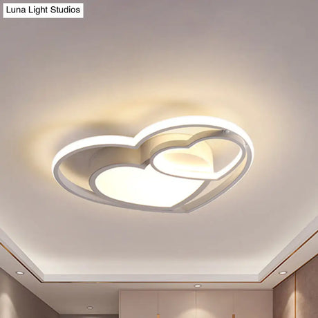 Nordic White/Pink Led Flush Mount Lamp: Loving Heart Acrylic Close To Ceiling Light For Bedroom