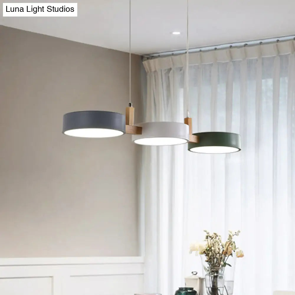Nordic White-Wood 3-Light Dining Room Island Pendant With Acrylic Shade Adjustable Warm/White/Color