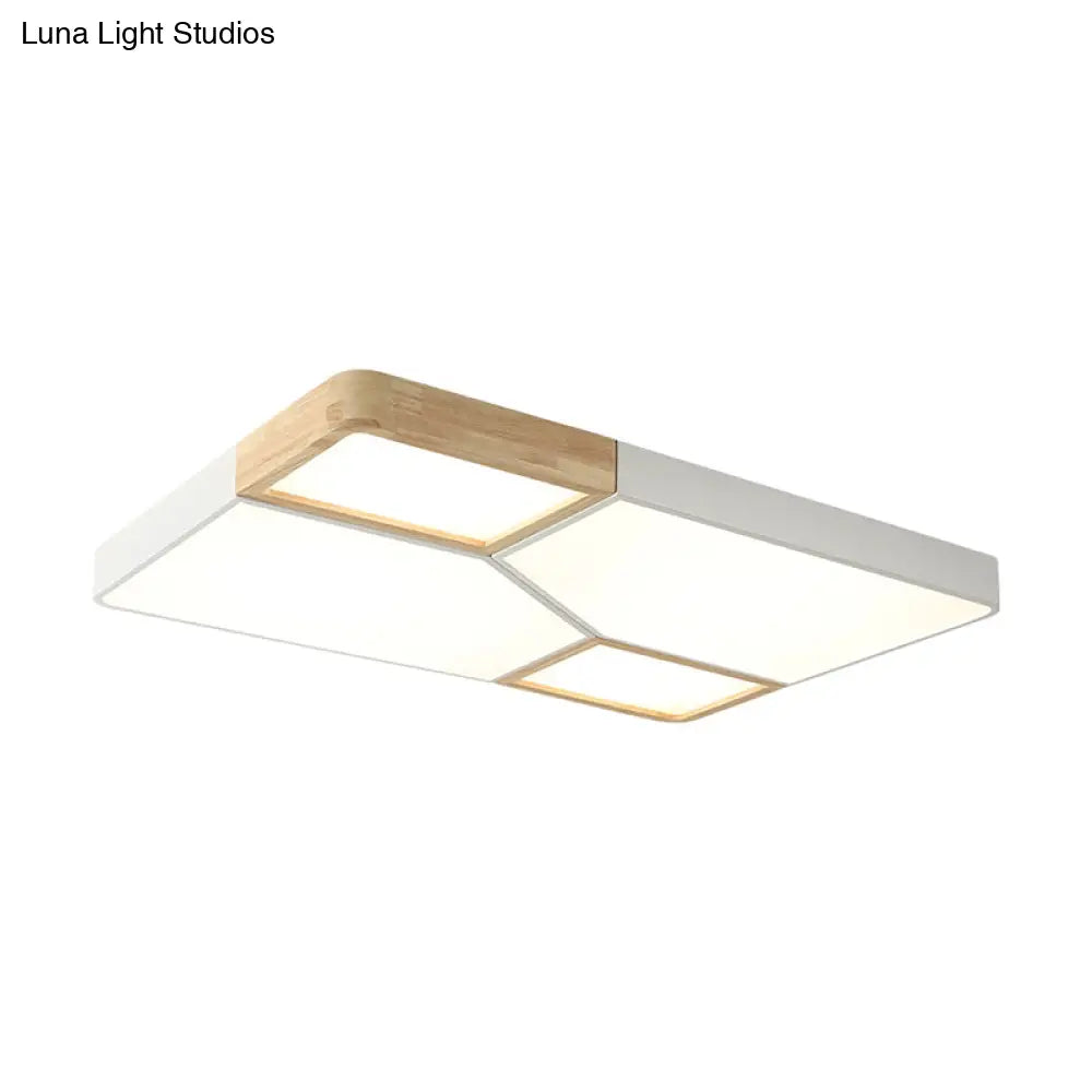 Nordic Wood And Metal Led Square Ceiling Mount Light In Gray/White/Green With Warm/White/Neutral