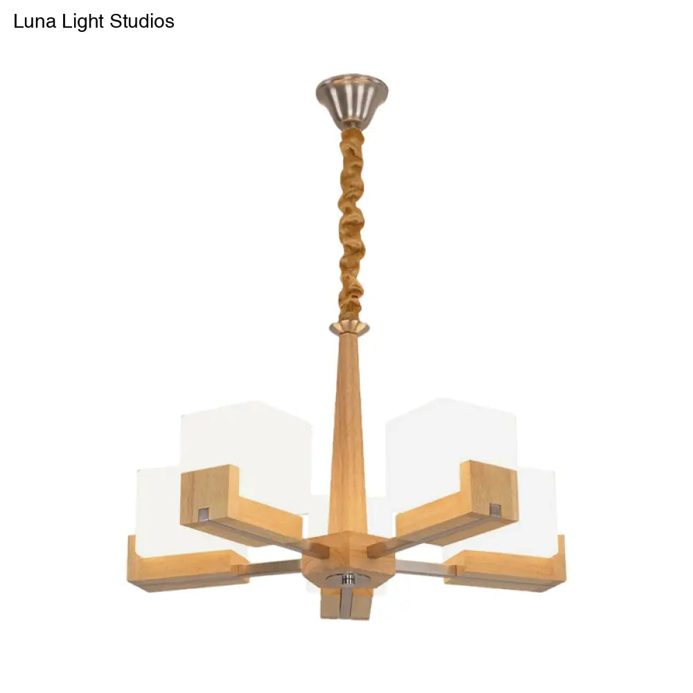 Nordic Wood Glass Cube Ceiling Lamp With Multiple Heads - Perfect For Living Room Lighting