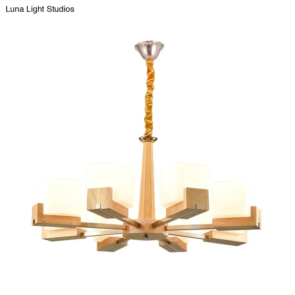 Nordic Wood Glass Cube Ceiling Lamp With Multiple Heads - Perfect For Living Room Lighting