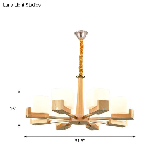 Nordic Wood Glass Cube Ceiling Lamp With Multiple Heads - Perfect For Living Room Lighting