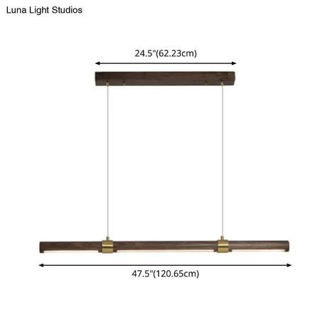 Nordic Wood Island Pendant Led Strip Light In Brown For Dining Table