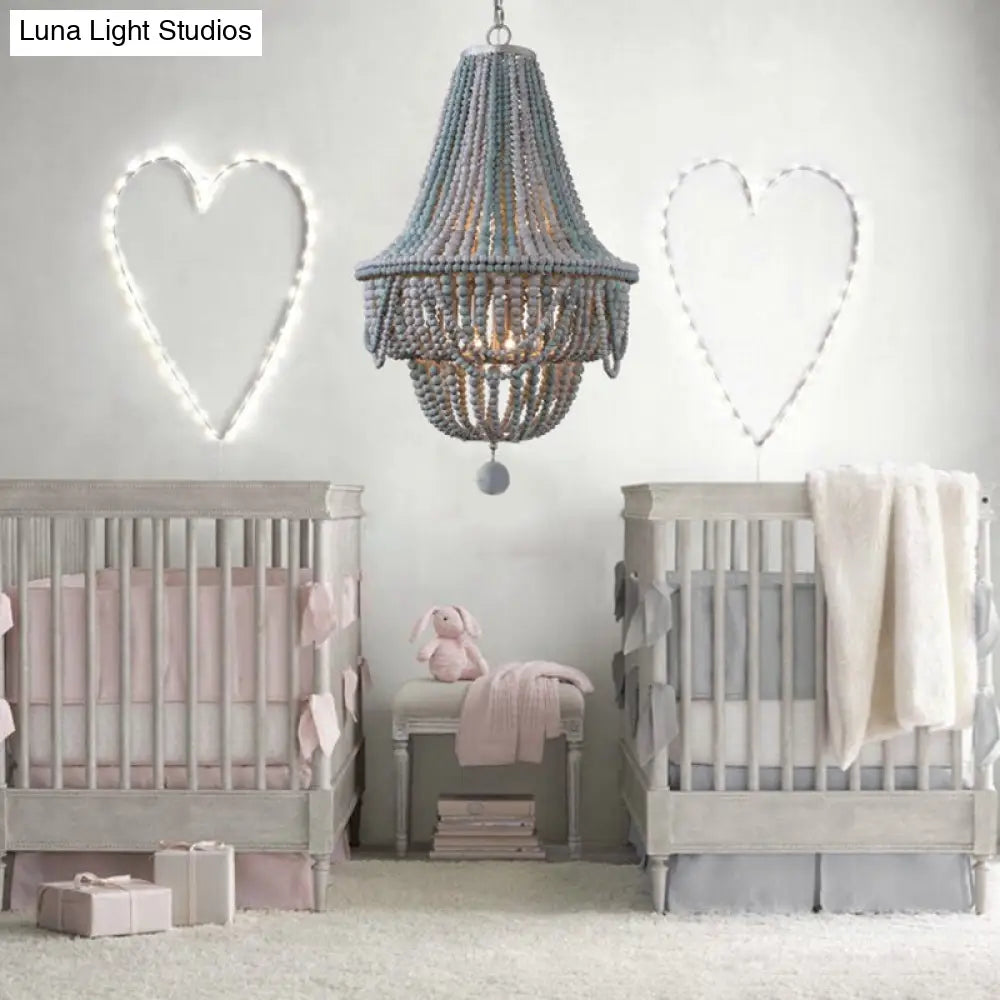 Nordic Wood Laser Cut Empire Chandelier - Pink/Blue 8 Heads Pendant Light Fixture With Spherical