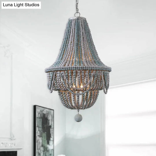 Nordic Wood Laser Cut Empire Chandelier - Pink/Blue 8 Heads Pendant Light Fixture With Spherical