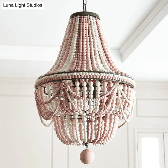 Nordic Wood Laser Cut Empire Chandelier - Pink/Blue 8 Heads Pendant Light Fixture With Spherical