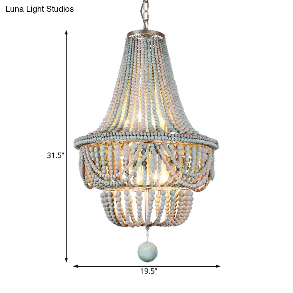 Nordic Wood Laser Cut Empire Chandelier - Pink/Blue 8 Heads Pendant Light Fixture With Spherical