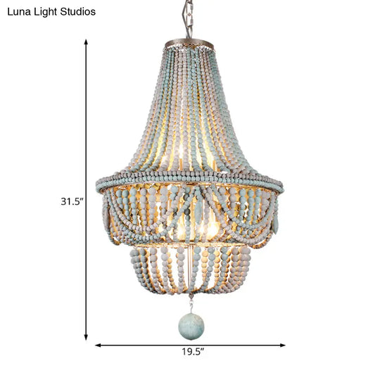 Nordic Wood Laser Cut Empire Chandelier - Pink/Blue 8 Heads Pendant Light Fixture With Spherical