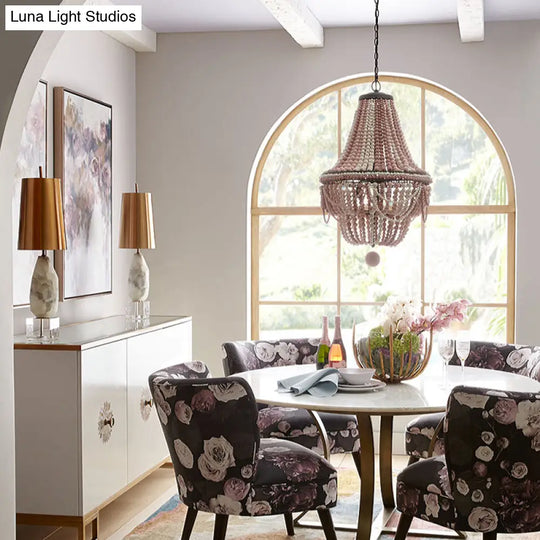 Nordic Wood Laser Cut Empire Chandelier - Pink/Blue 8 Heads Pendant Light Fixture With Spherical