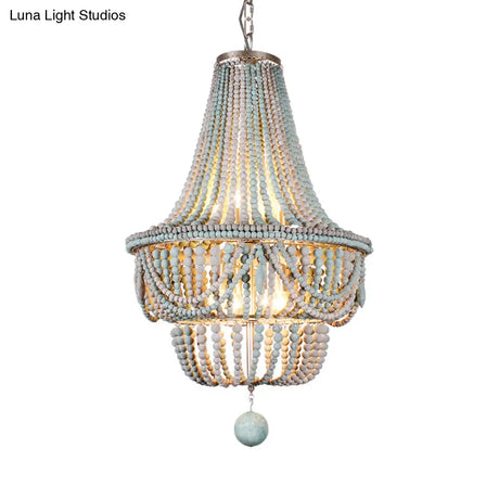 Nordic Wood Laser Cut Empire Chandelier - Pink/Blue 8 Heads Pendant Light Fixture With Spherical