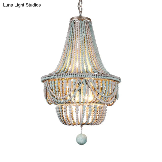 Nordic Wood Laser Cut Empire Chandelier - Pink/Blue 8 Heads Pendant Light Fixture With Spherical