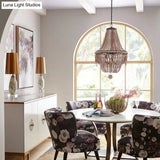 Nordic Wood Laser Cut Empire Chandelier - Pink/Blue 8 Heads Pendant Light Fixture With Spherical