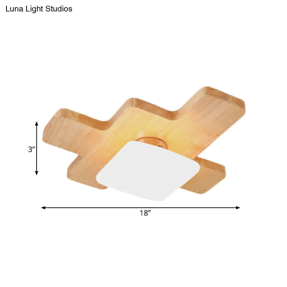 Nordic Wood Led Flush Light - Jigsaw Puzzle Ceiling Mount For Family Room With Acrylic Shade