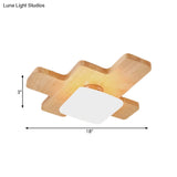 Nordic Wood Led Flush Light - Jigsaw Puzzle Ceiling Mount For Family Room With Acrylic Shade