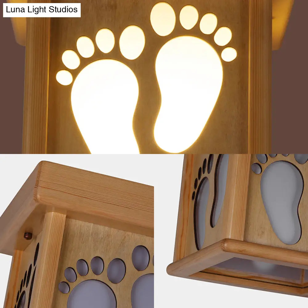 Nordic Wood Square Close To Ceiling Light - 10’ W Flush Mount Fixture With Footprints For Dining
