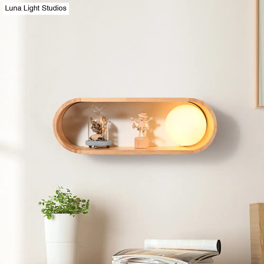 Nordic Wood Wall Sconce With Rack Feature - Fillet/Right Angle Rectangle Design For Bedside Flush