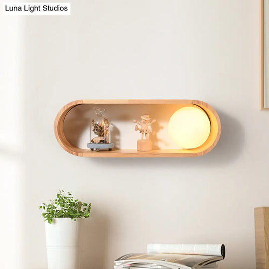 Nordic Wood Wall Sconce With Rack Feature - Fillet/Right Angle Rectangle Design For Bedside Flush