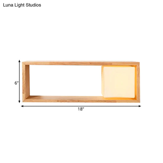 Nordic Wood Wall Sconce With Rack Feature - Fillet/Right Angle Rectangle Design For Bedside Flush