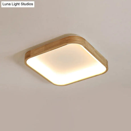 Nordic Wooden Beige Led Flush Mount Ceiling Light With Geometric Design