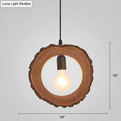 Nordic Wooden Ceiling Lamp - Rustic Tree Trunk Slice Design 1-Bulb Pendant Light For Dining Room