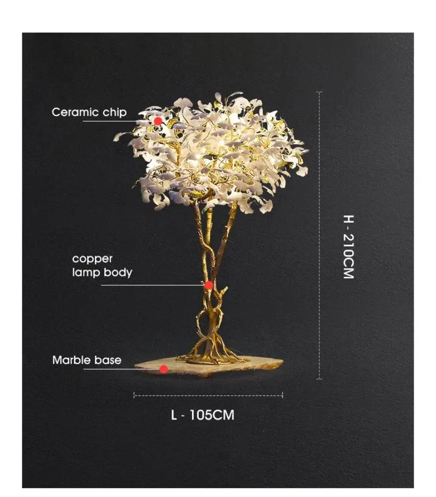 Novara Ginkgo Leaf Floor Lamp – Luxury Designer Standing Light L105 x H210 CM / cold white