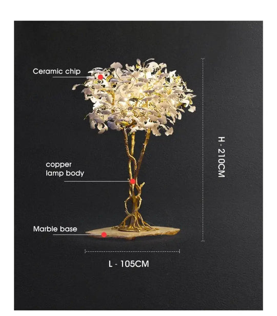 Novara Ginkgo Leaf Floor Lamp – Luxury Designer Standing Light L105 x H210 CM / cold white