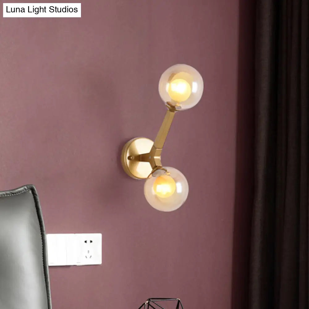 Novelty Amber Glass Wall Light Fixture With Rotatable Tree Crotch Accent - Modern 2-Bulb Gold Sconce