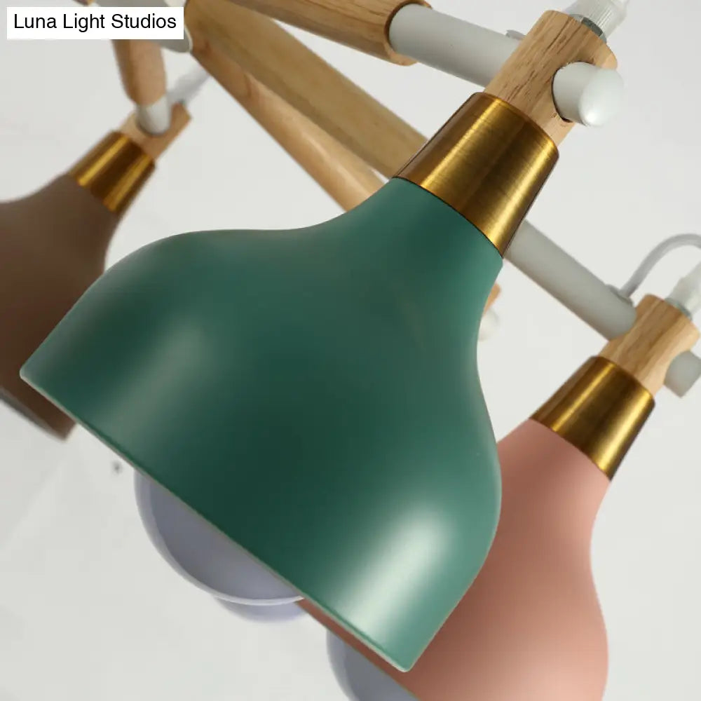Nursing Room Chandelier: Torch Shaped Metal Pendant Light With 8-Bulb Macaron Style