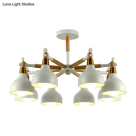 Nursing Room Chandelier: Torch Shaped Metal Pendant Light With 8-Bulb Macaron Style