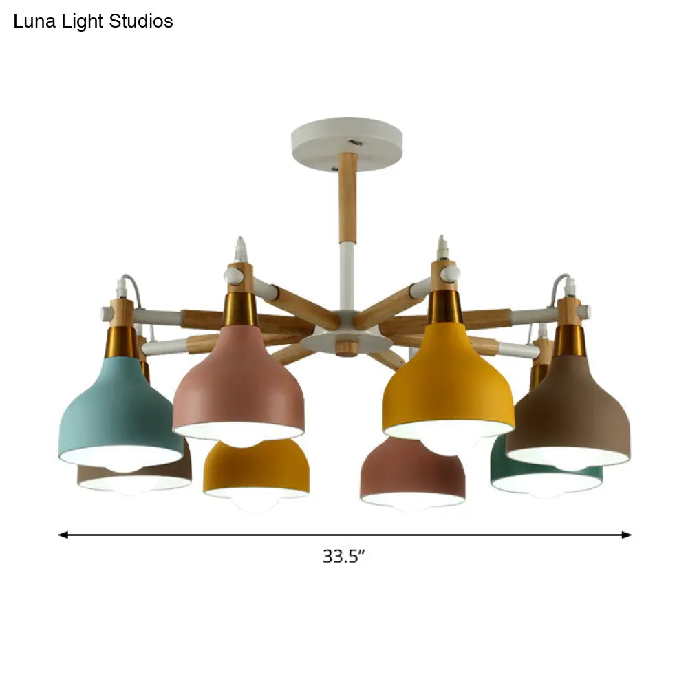 Nursing Room Chandelier: Torch Shaped Metal Pendant Light With 8-Bulb Macaron Style