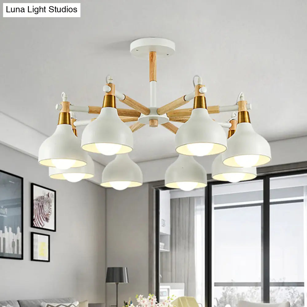Nursing Room Chandelier: Torch Shaped Metal Pendant Light With 8-Bulb Macaron Style