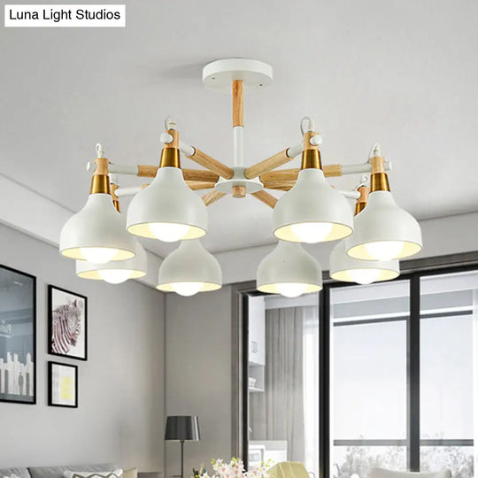 Nursing Room Chandelier: Torch Shaped Metal Pendant Light With 8-Bulb Macaron Style